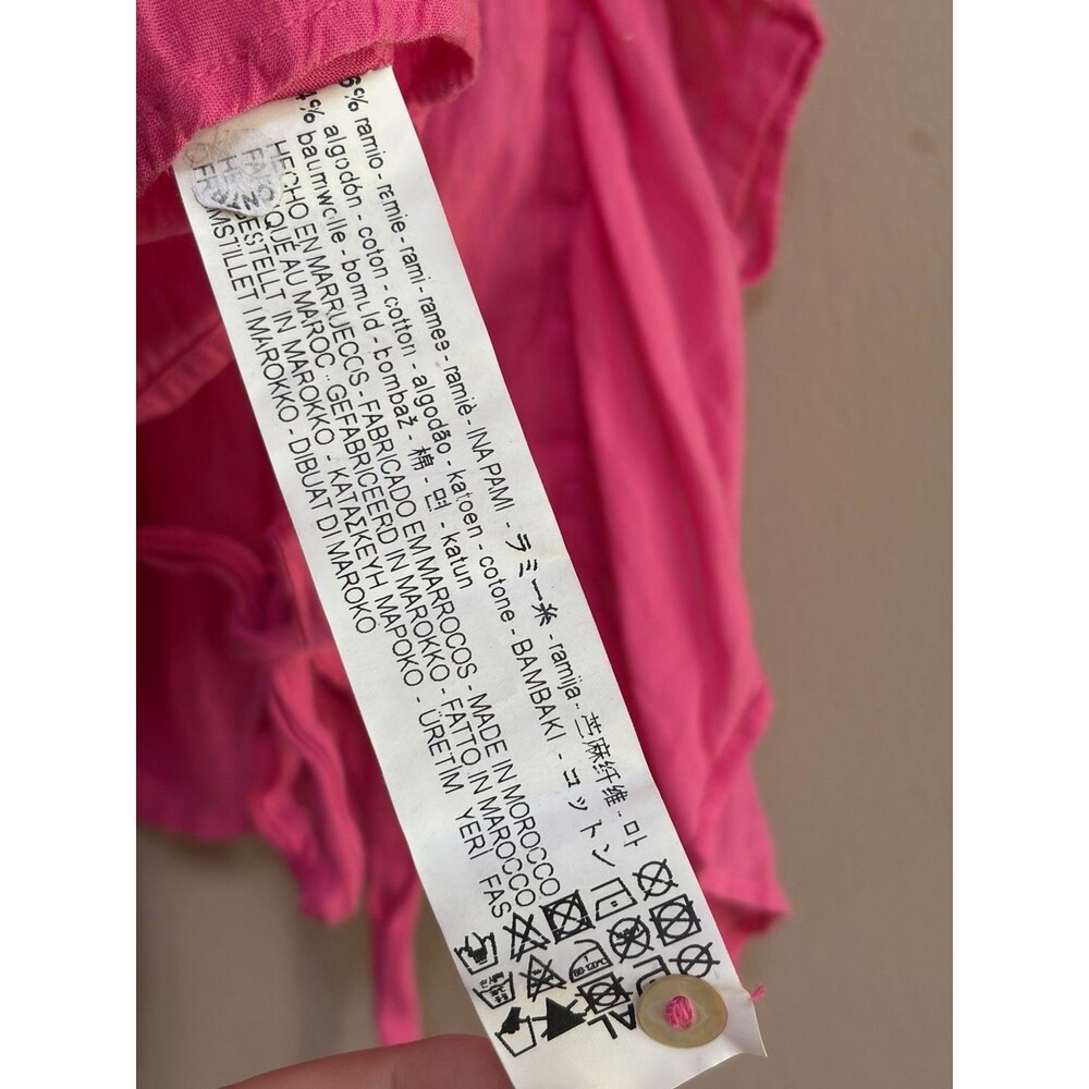 Zara Cotton Ramie Pink Ruffled Semi-Sheer Oversized Ruffle Blouse Size XS Boho - Picture 6 of 10